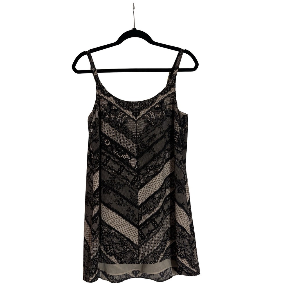 Cabi Monaco Style #3278 Lace Print Tunic Camisole/Mini Dress Black/Nude, Lined